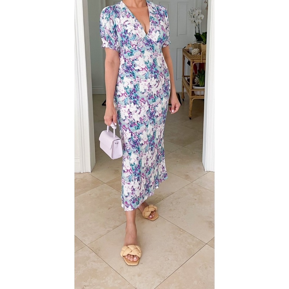 A New Day Women 2X Crepe Puff Sleeve Maxi Dress Floral Watercolor Cottagecore